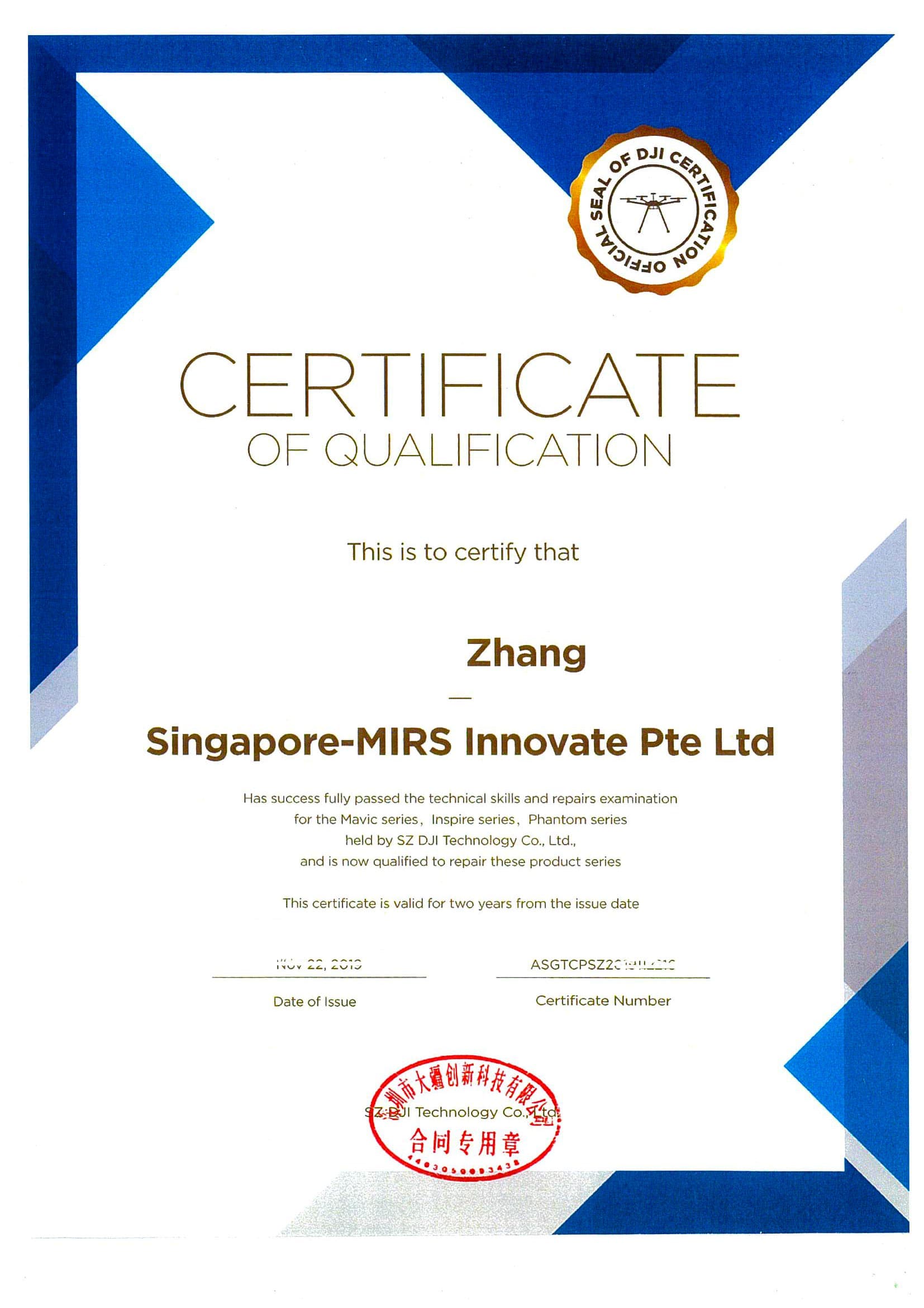 DJI Repair Certificate 2