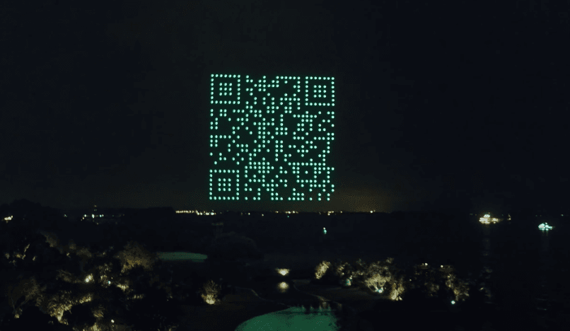Scannable gigantic hovering QR code